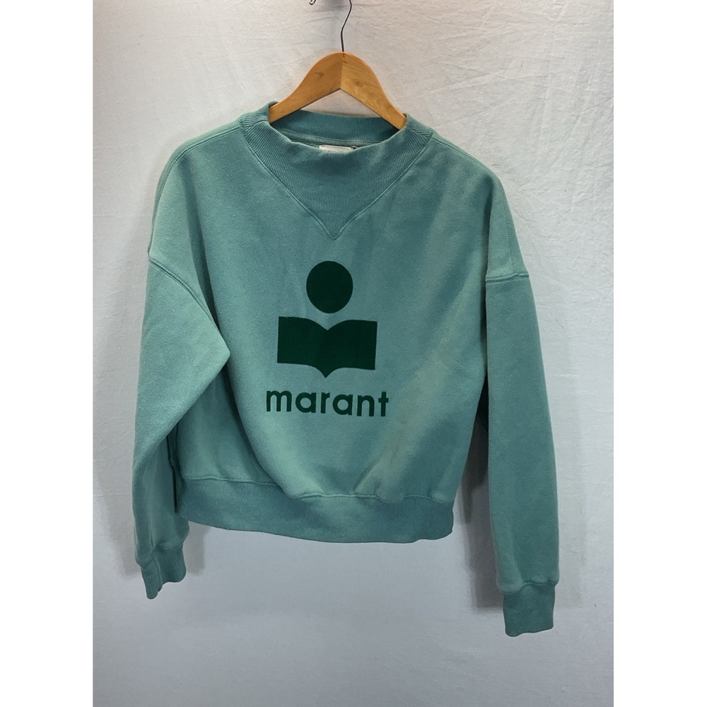 Isabel Marant Women Pullover Sweatshirt Green Mock Neck spellout cotton Size 38